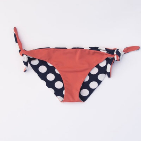 Reversible Swim Bottoms Tie Bums Style in Navy Dot/Watermelon - Picture 2 of 2